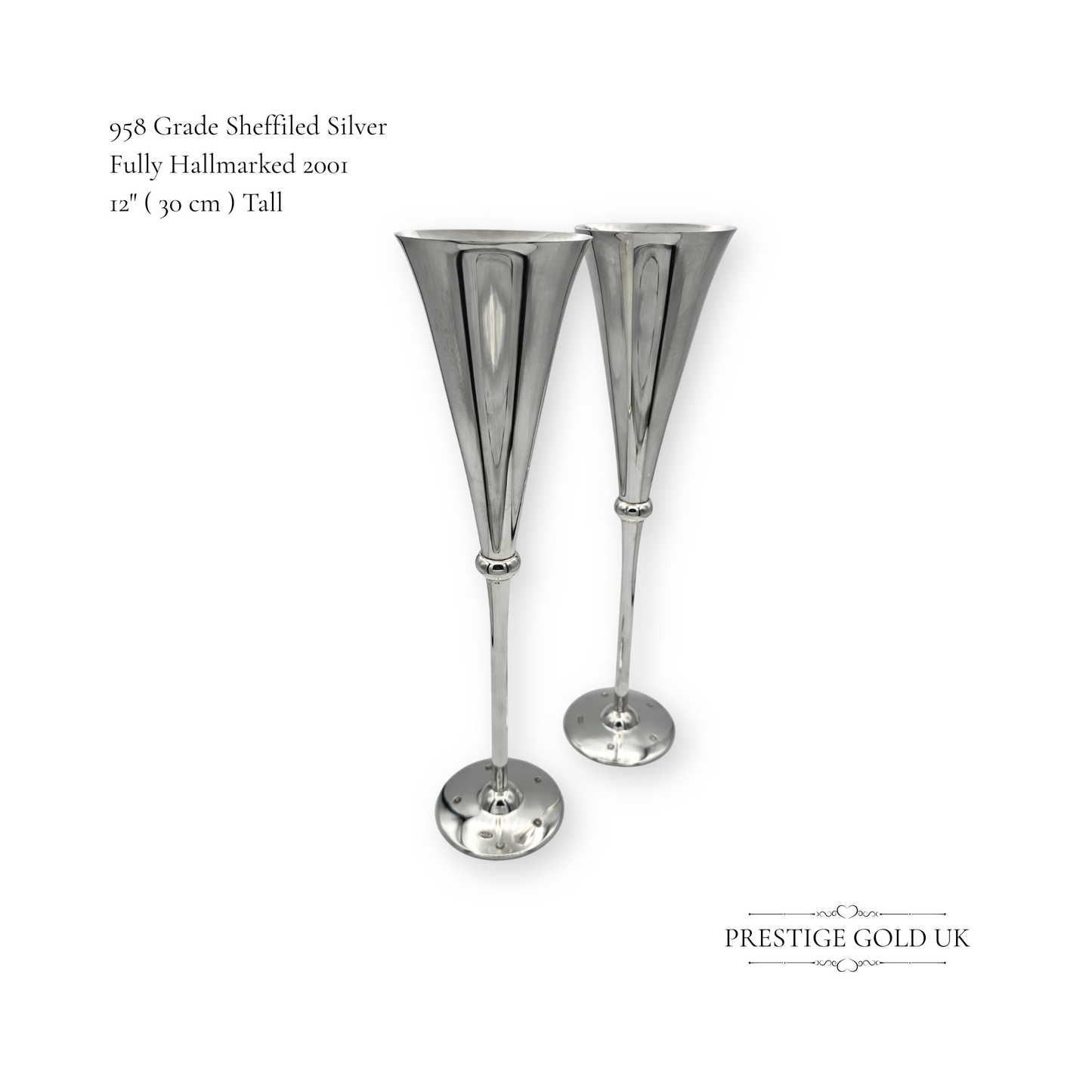 Britannia Silver Flutes Carrs Sheffield 2001 12" ( 30 cm)  Boxed Wedding Gift