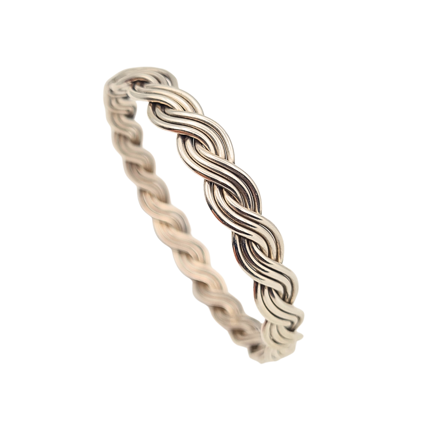 8" Solid Sterling Silver 6 Strand Woven Vintage Bangle