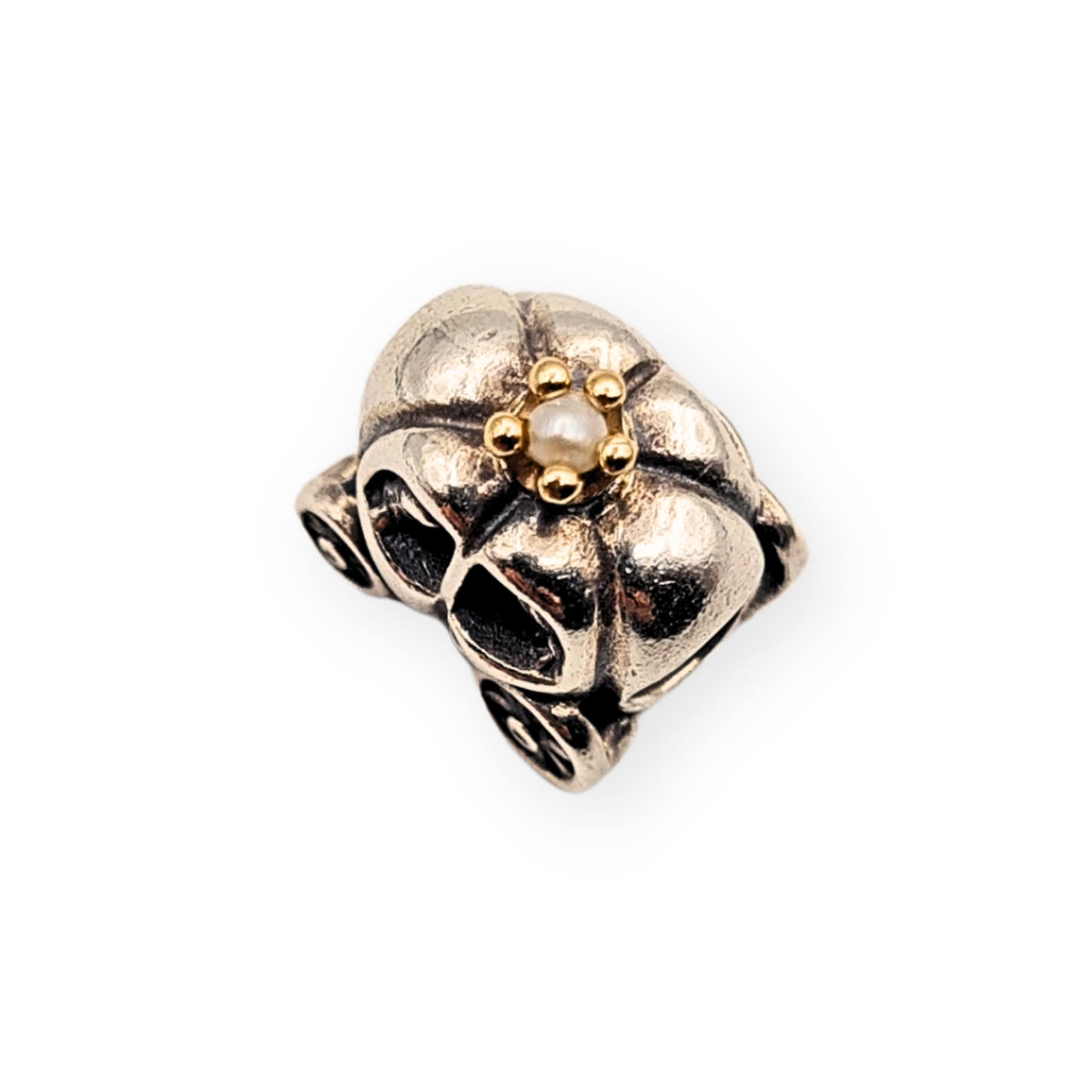 Pandora Silver 14k Gold Carriage Charm S925 ALE, Pearl Accent, Retired