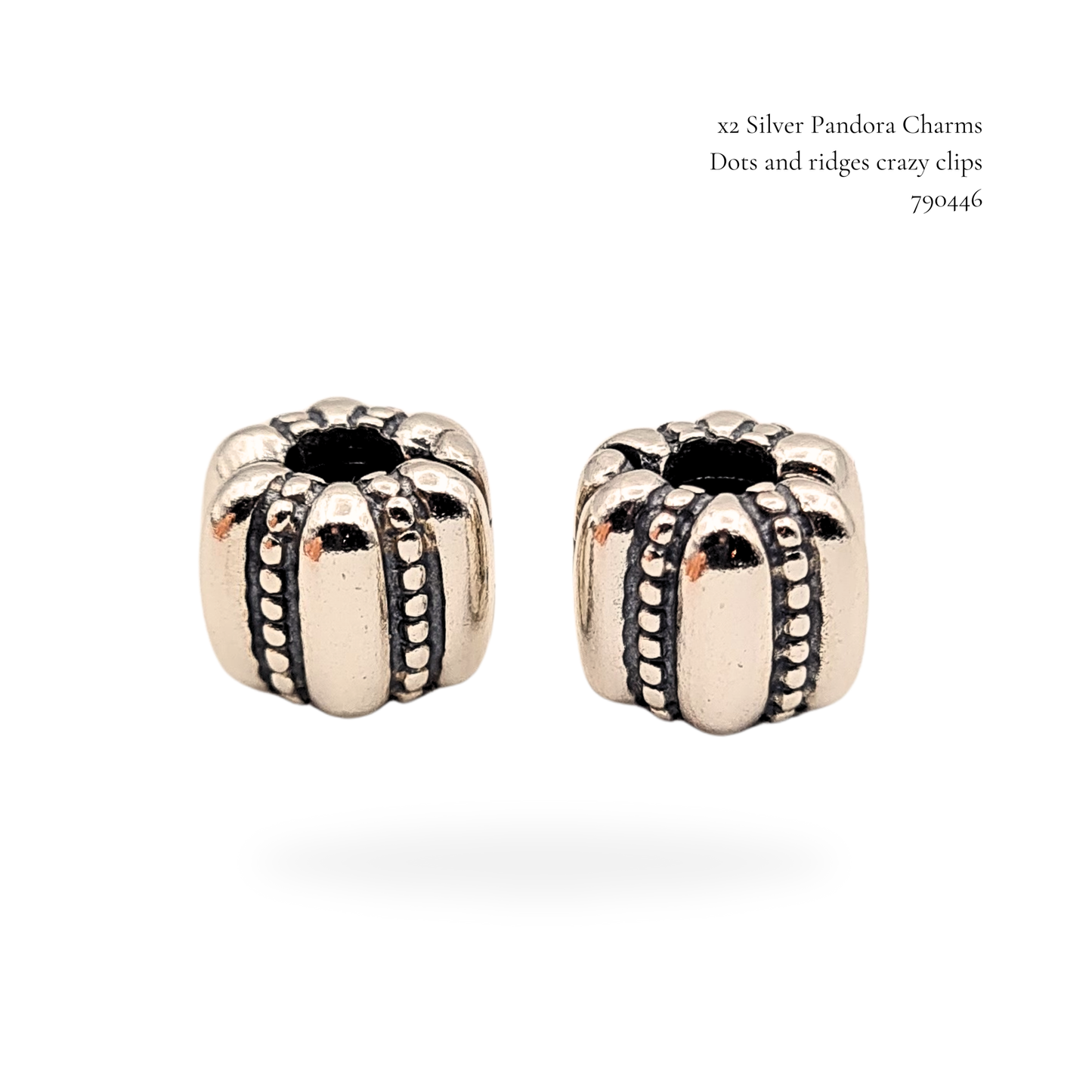 Pandora Silver Dots & Ridges Clip Charms 790446 S925 ALE