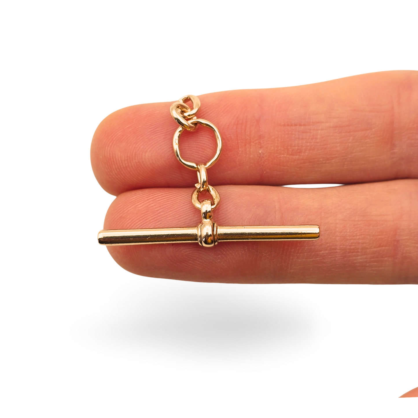 9ct Rose Gold Albert T Bar, 35mm, Birmingham, John Goffe & Son
