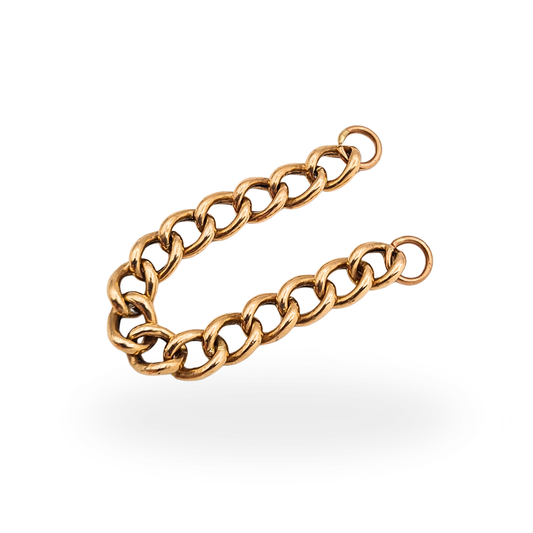 9ct rose gold curb chain extender with hollow curb links and solid jump rings, 9cm long.
