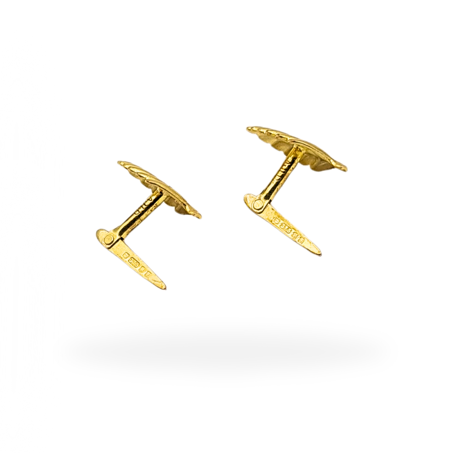 9ct Gold Leaf Earrings, London 1981, Studs, Andralock