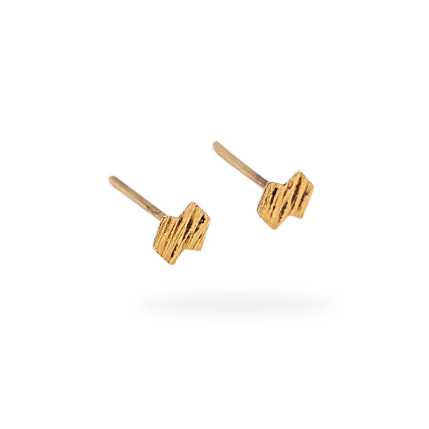 9ct Gold Brutalist Stud Earrings, 4mm, Small Earrings