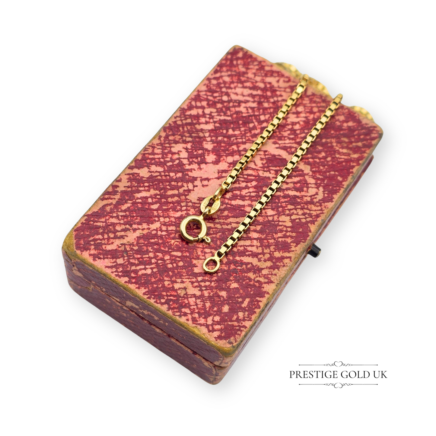 Short 9ct Gold Box Chain Necklace, Chunky Wide Link 15" Long Choker Chain