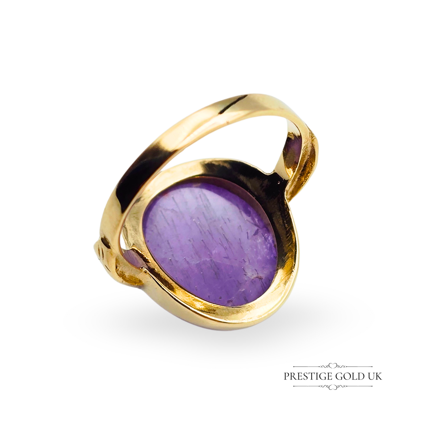 9ct Gold Purple Cabochon Ring, UK Size L 1/2, Large Vibrant Purple Cabochon