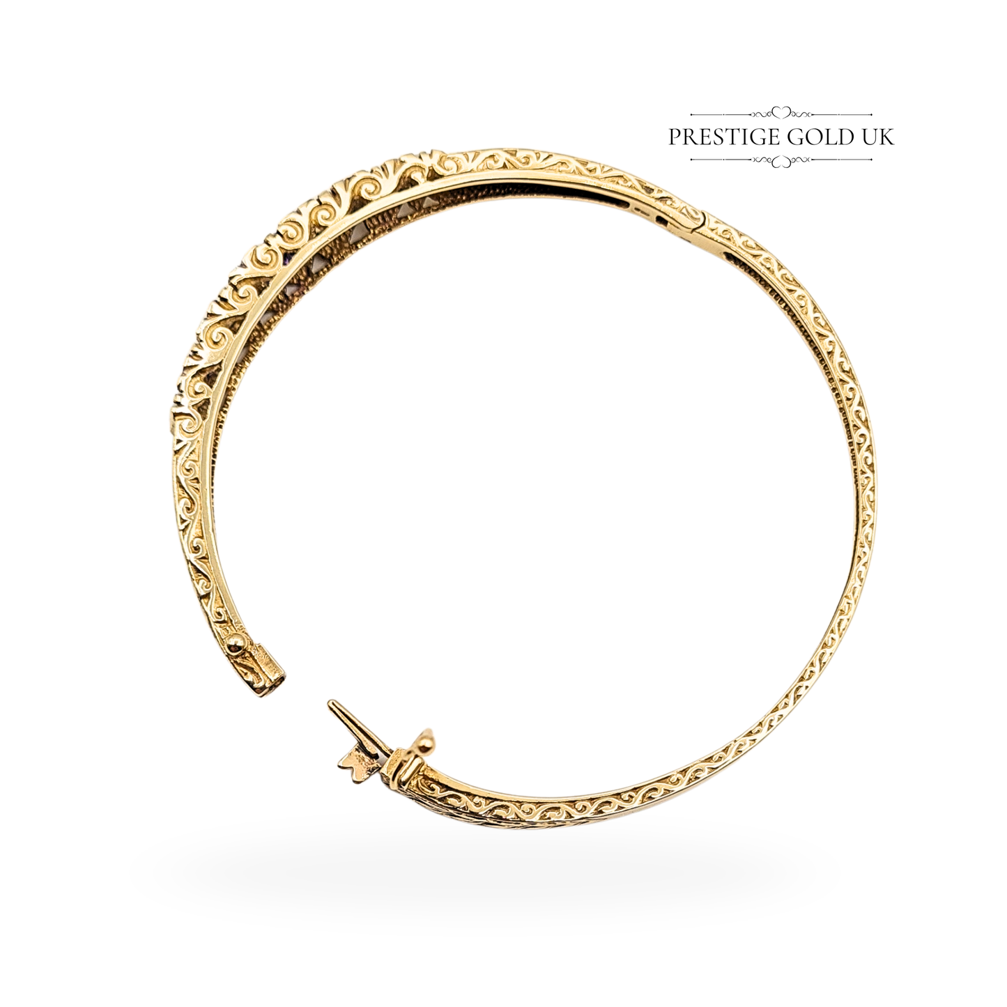 9ct Gold Amethyst Opal Diamond Bangle, 6 1/2" (16cm) 12.73g