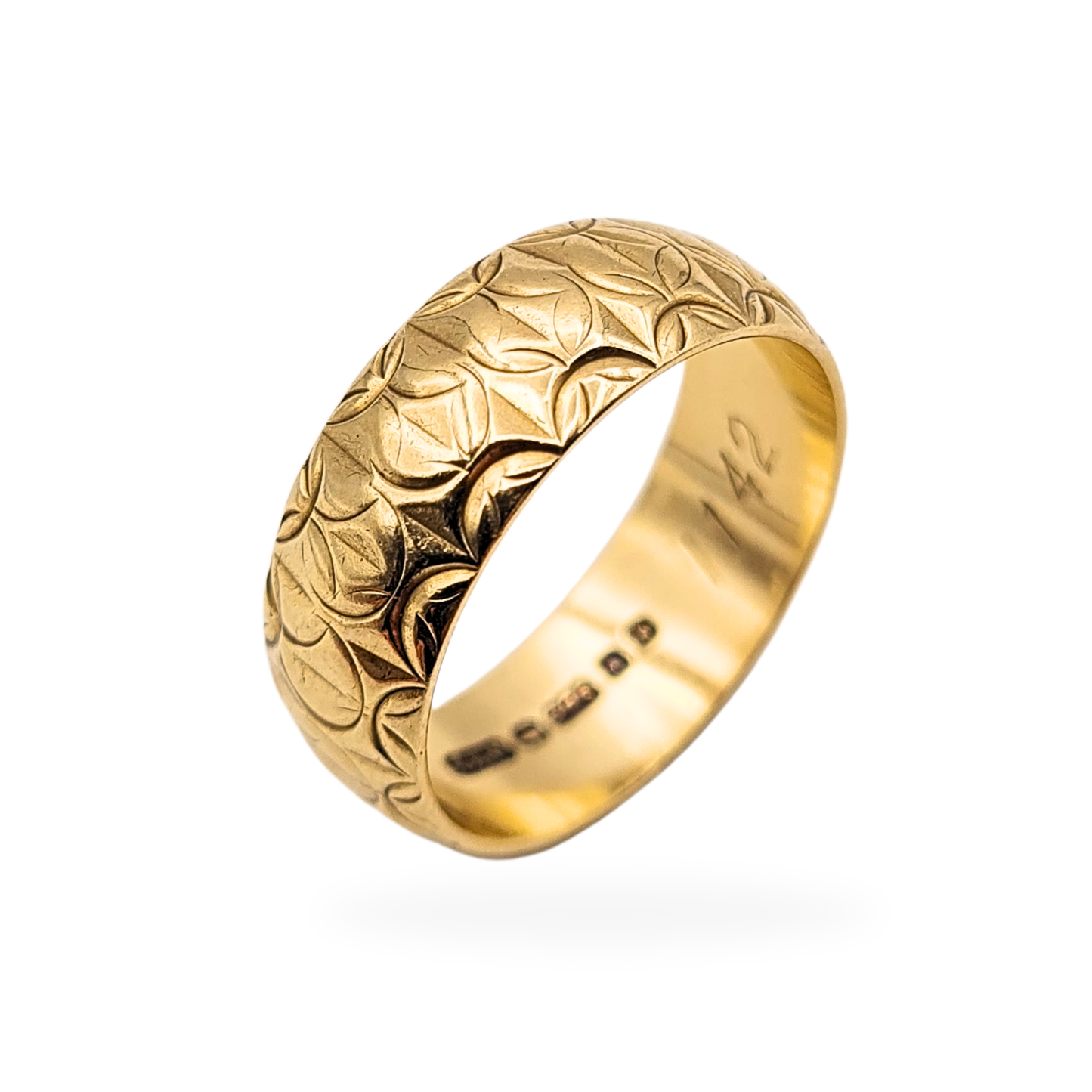 9ct Gold Engraved Band Ring, 1976 London Hallmark, Size N