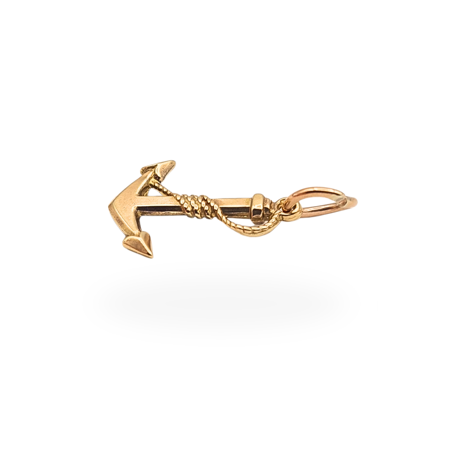 9ct Gold Small Anchor Charm Pendant Rope Detail Nautical Charm