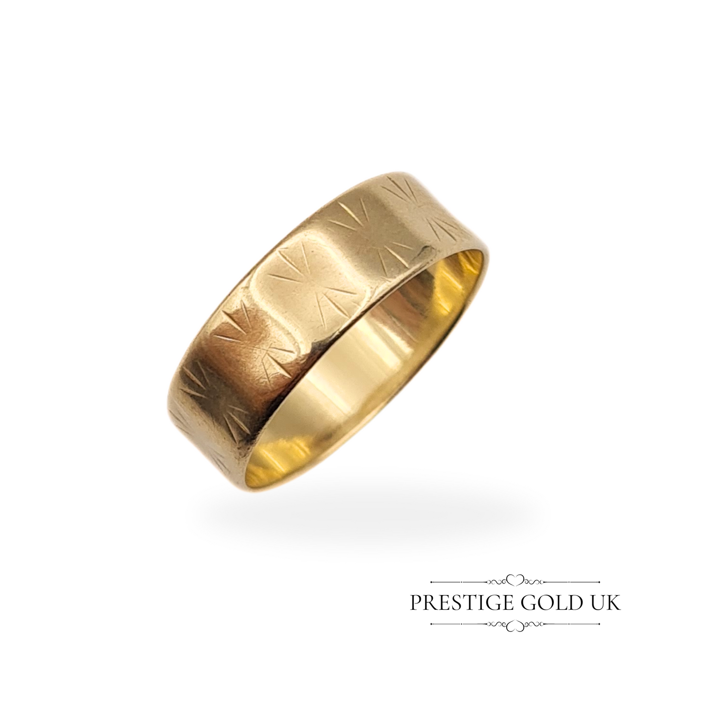 Vintage 9ct Gold Star-Patterned Ring, Fully British Hallmarked London 1964, UK Q US 8.25 Euro 58
