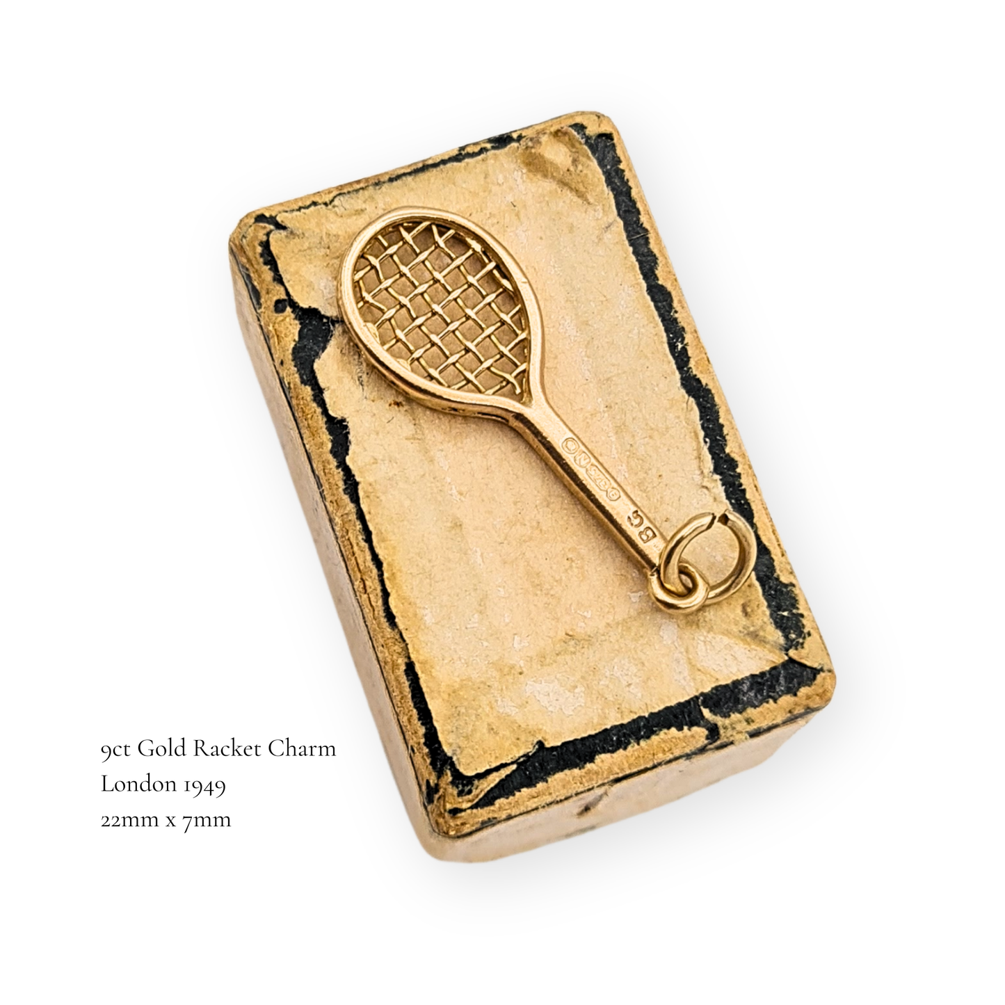 9ct Gold Racket Charm London 1949, Tennis Squash Pendant