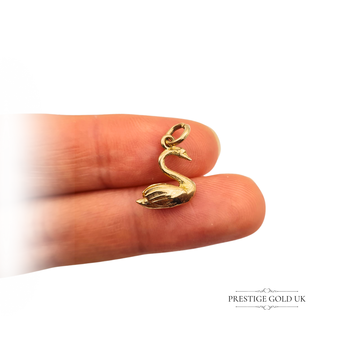 Tiny 9ct Gold Swan Charm,  Hollow Ladies Lightweight Swan Pendant