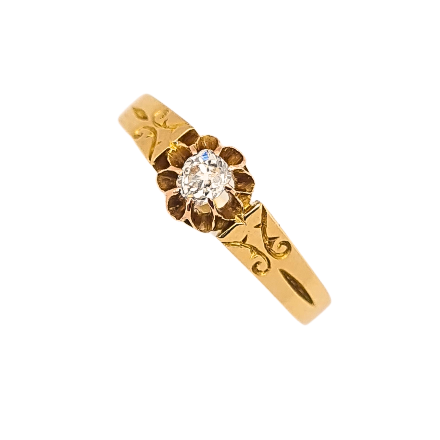 Victorian 1800's 18ct Gold Diamond Ring  Cushion Cut Solitaire UK M US 6 1/4