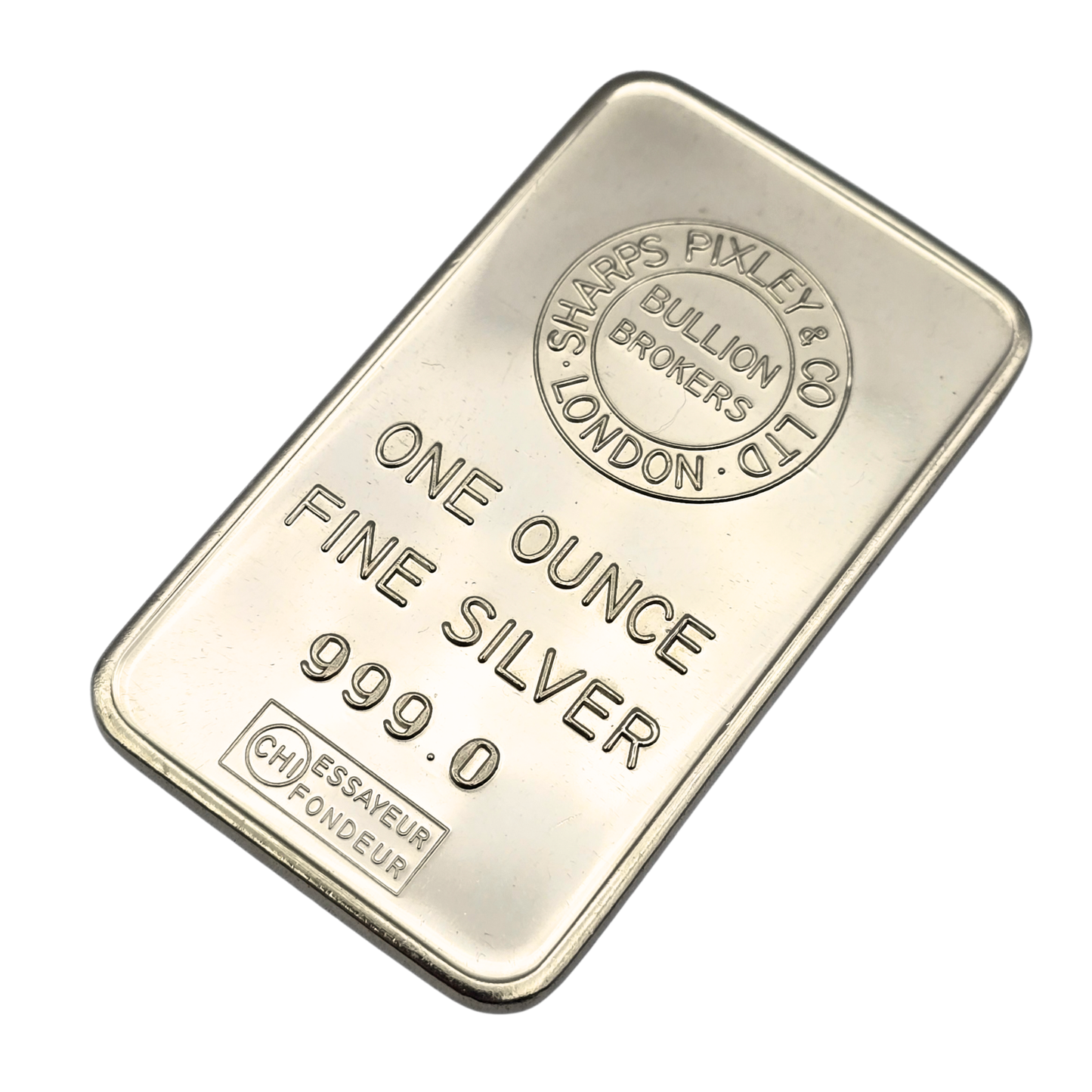 999 Fine Silver Sharps Pixley London 1oz Bullion Bar, Vintage Investment Bar