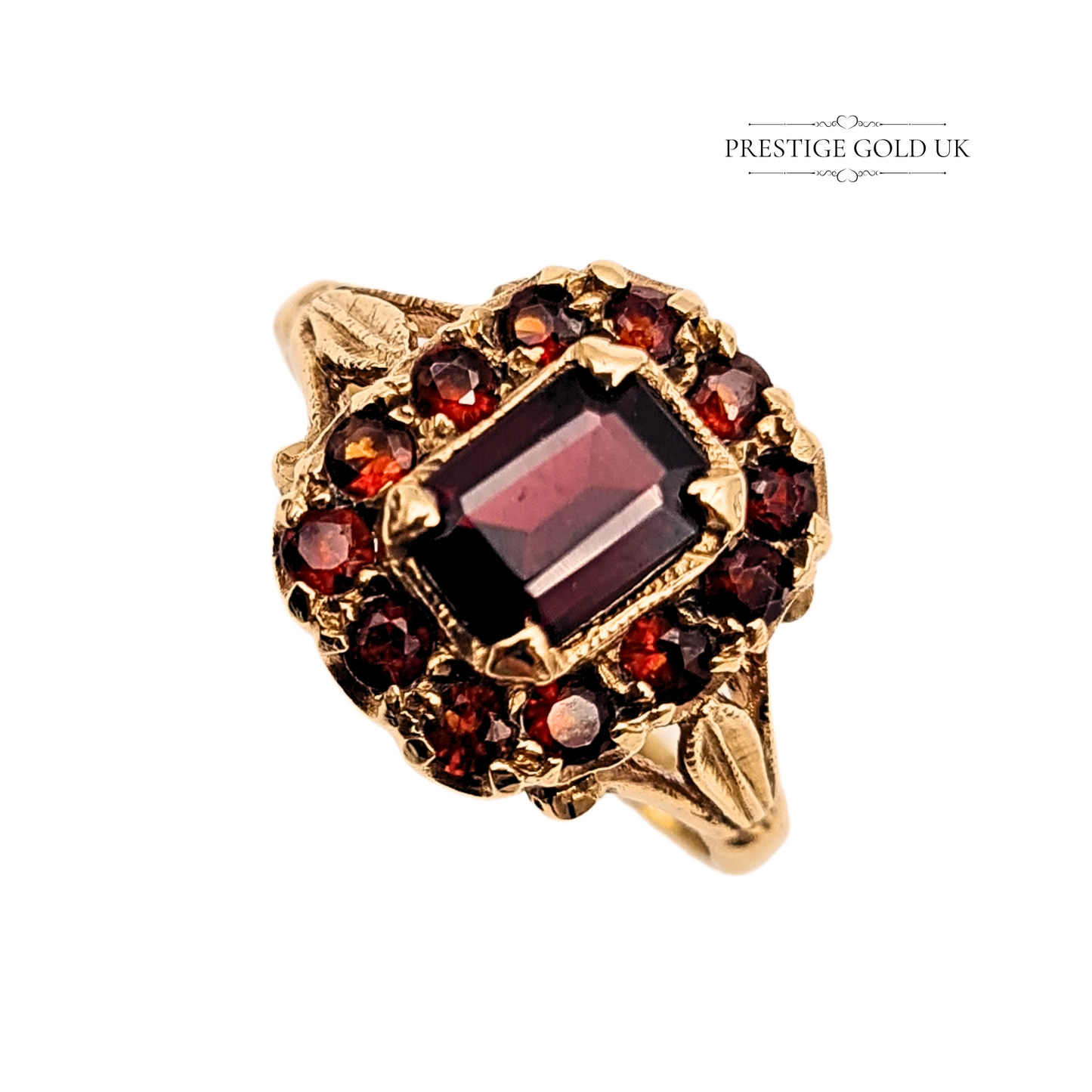 Gold Large Garnet Cluster Ring, Vintage Victorian-style Ring UK O 1/2 US 7 1/4