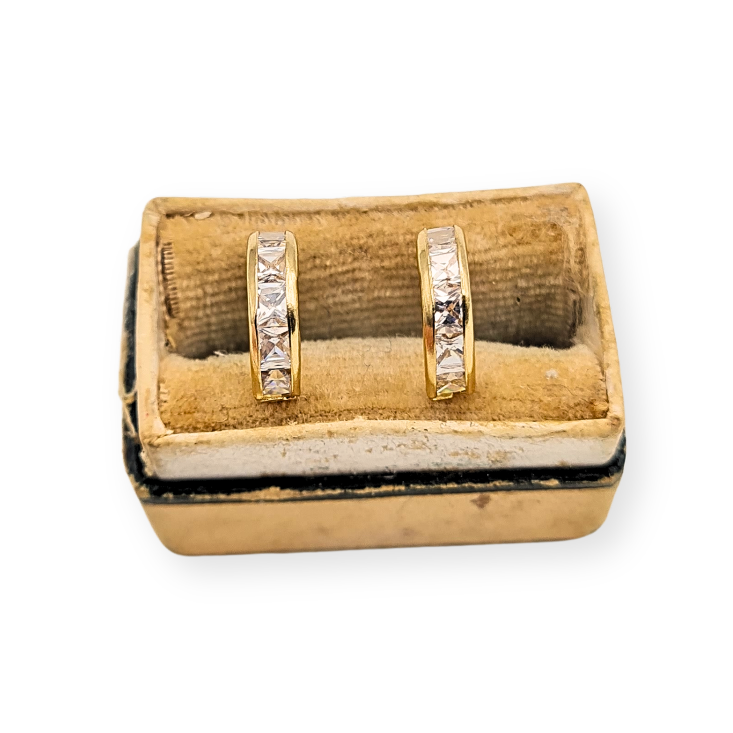 Tiny 9ct Gold CZ Half Hoop Earrings, Butterfly Backs