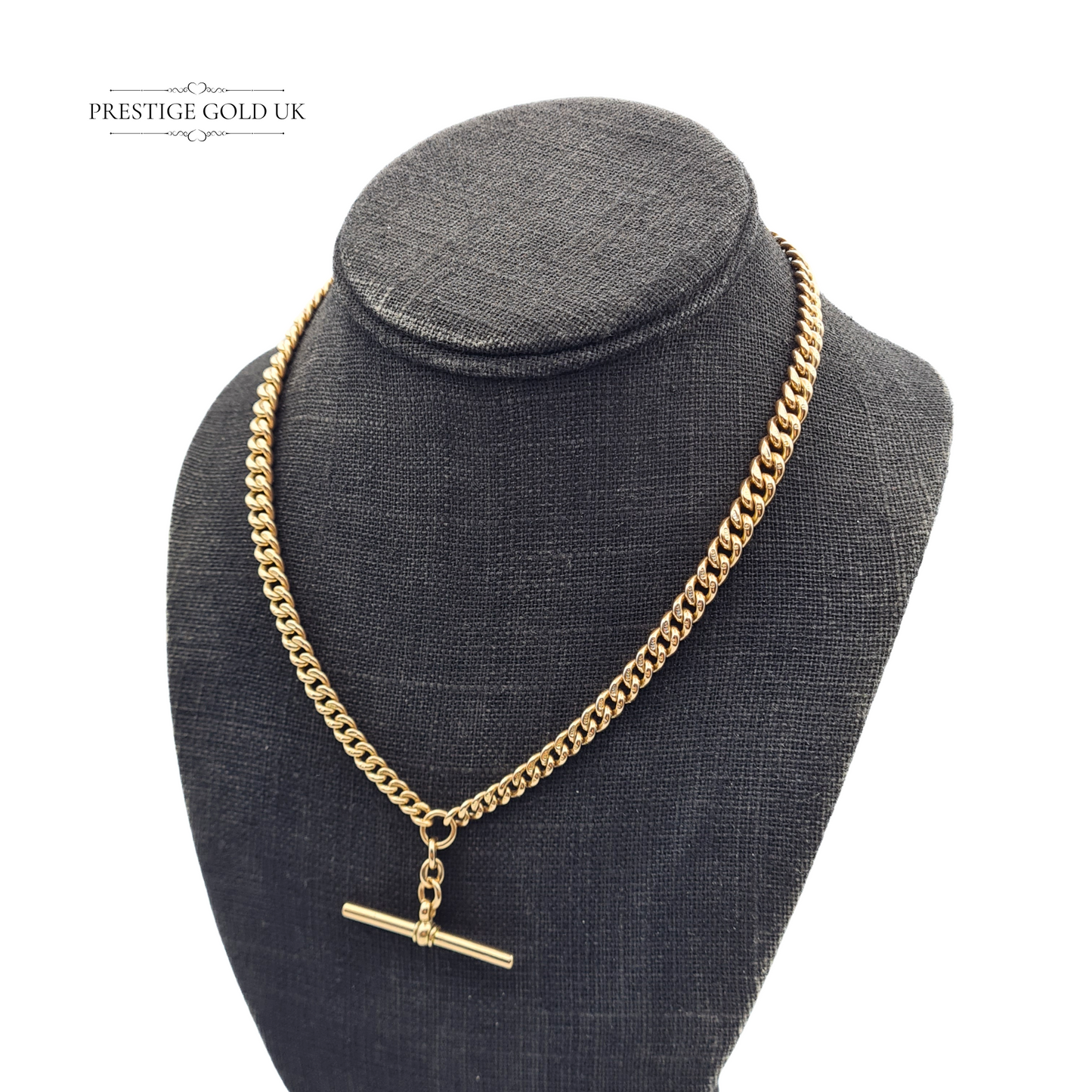 16 1/2 " Antique 9ct Gold Albert Chain, 40.1g Solid Gold, Graduated Links