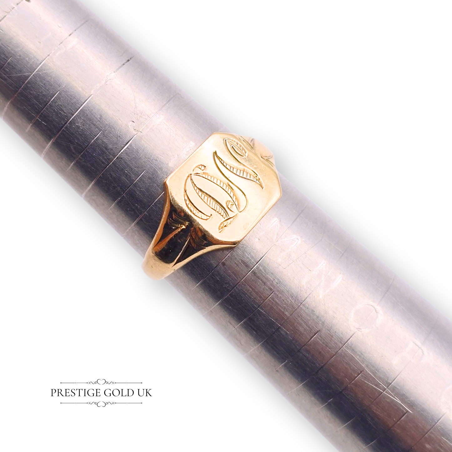 Small 9ct Gold Engraved Signet Ring, Monogrammed “DN” UK L US 5 3/4