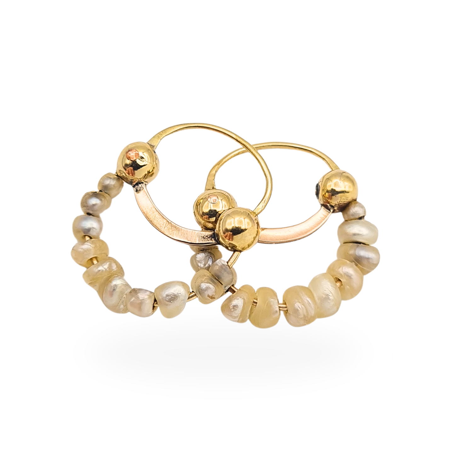 Rustic 14ct Gold Pearl Hoop Earrings Handmade Freshwater Pearls