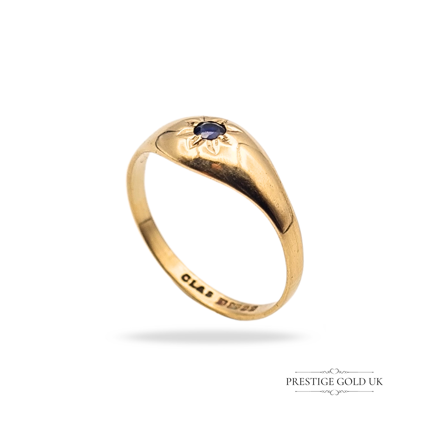 9ct Gold Sapphire Vintage Gypsy Ring, Size  UK L 1/2 US 6