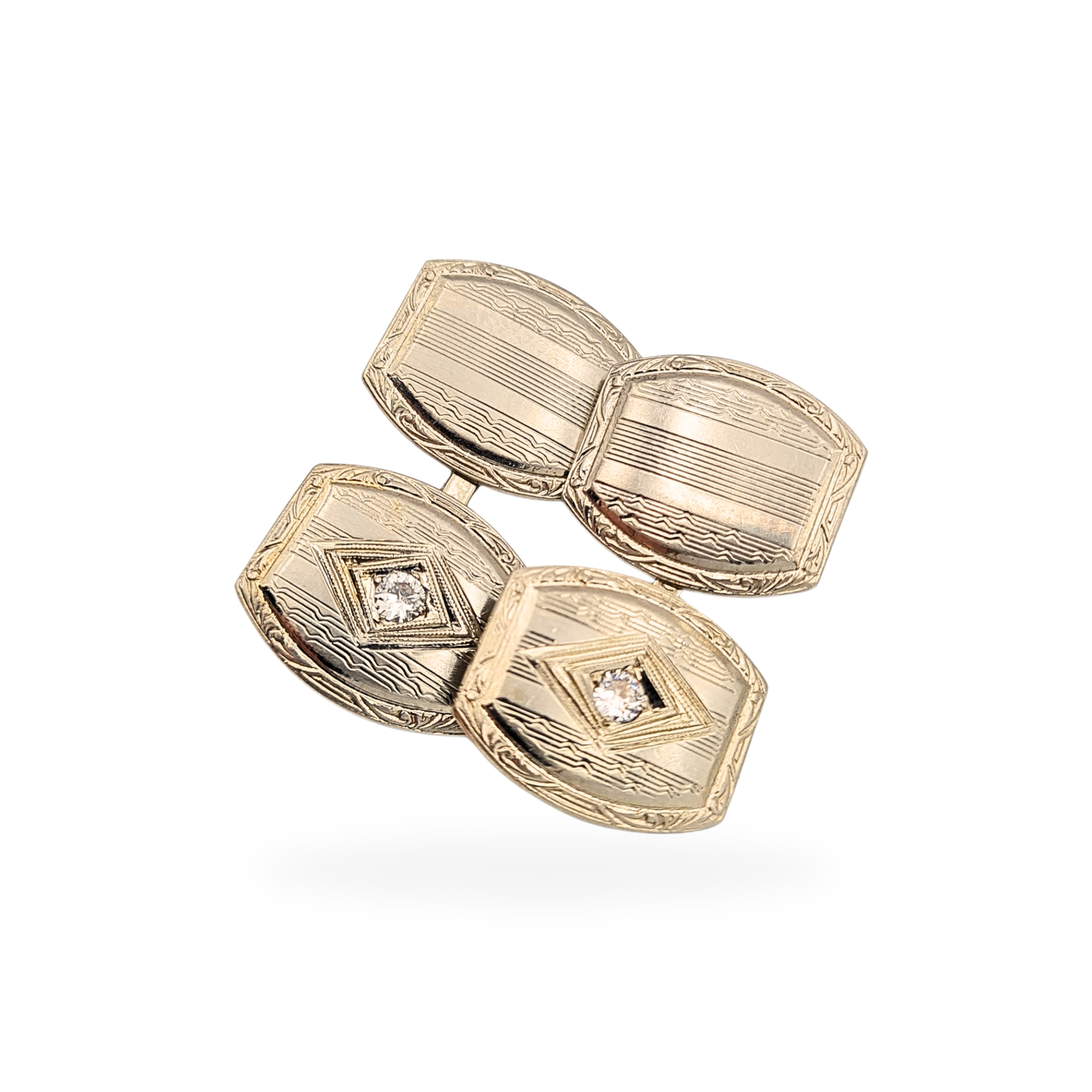 10ct White Gold Diamond Cufflinks, Art Deco Style, 10k Stamp