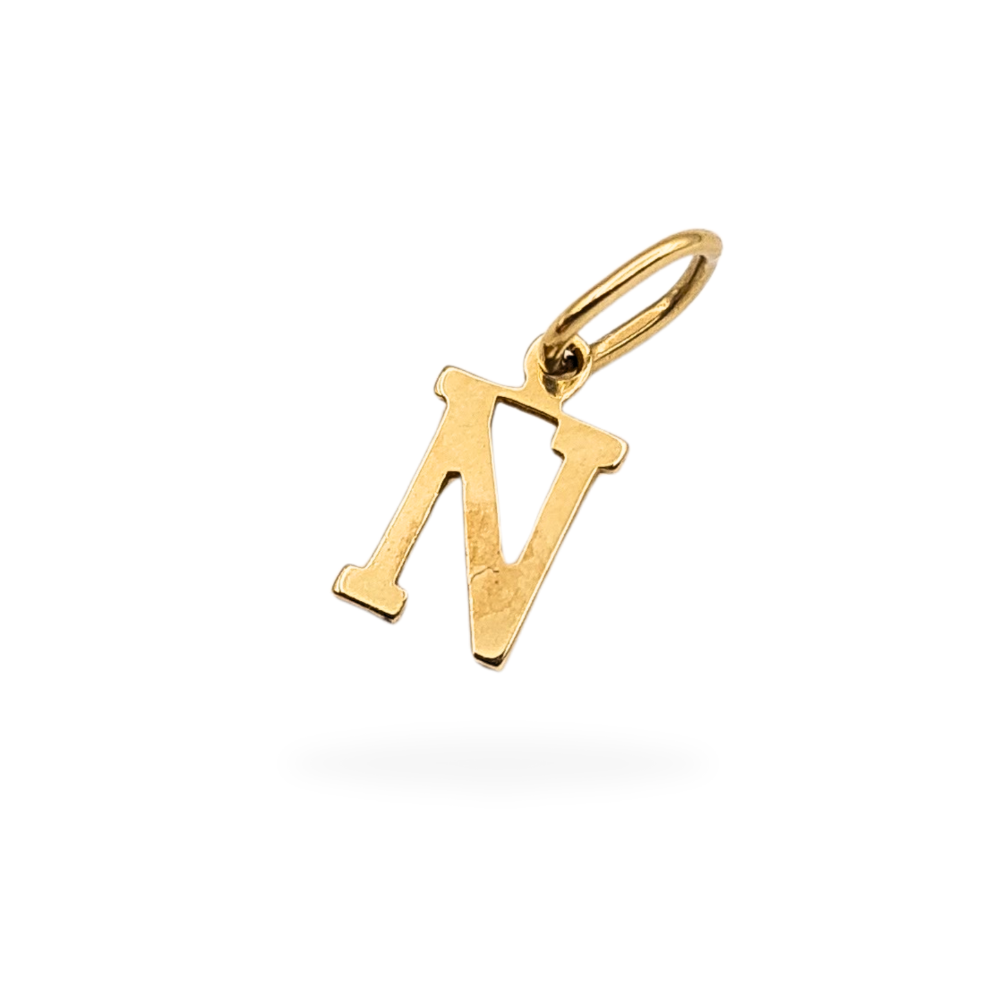 Small 9ct Gold Letter N Pendant, Dainty 10mm, 0.29g