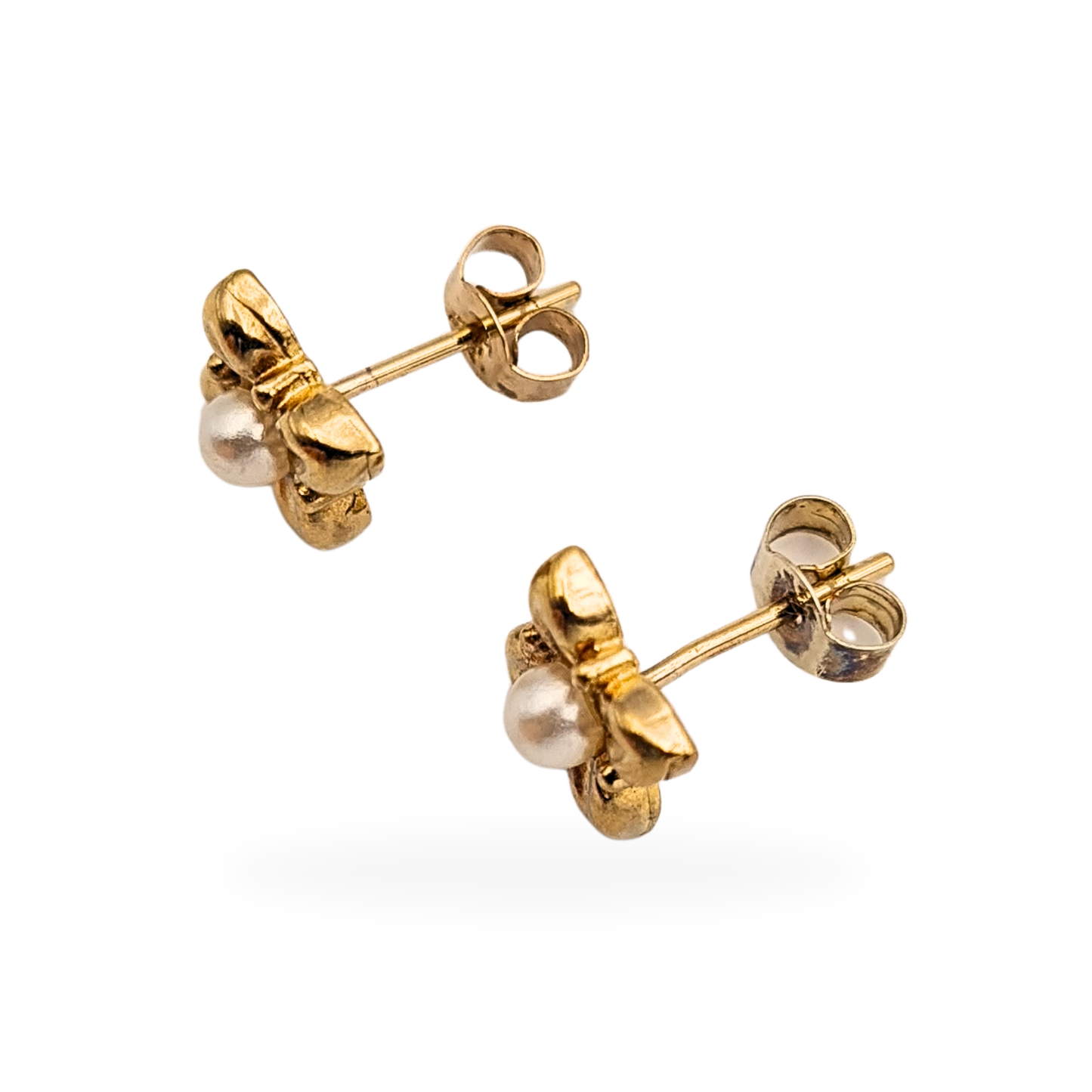 Tiny 9ct Gold Pearl Flower Stud Earrings, Dainty Gold Earrings