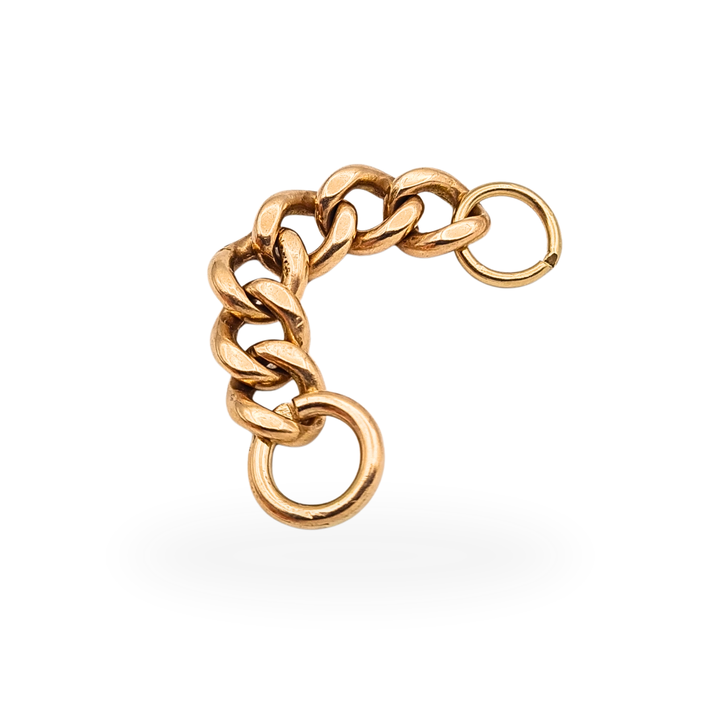 9ct rose gold solid curb chain extender dropper with open jump rings, 38mm long and 6mm wide