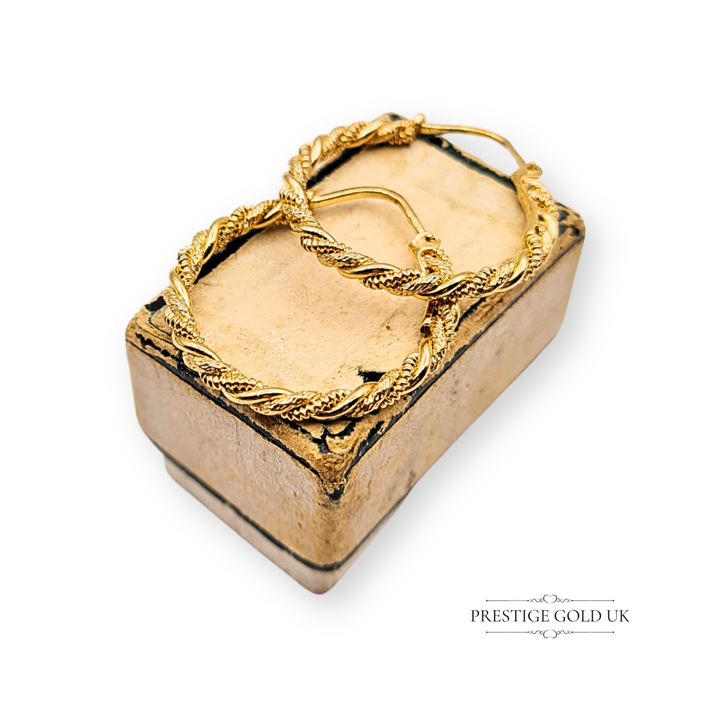 Quality 9ct Gold Rope Twist Hoop Earrings, Vintage 14mm Hoops With Twist Design