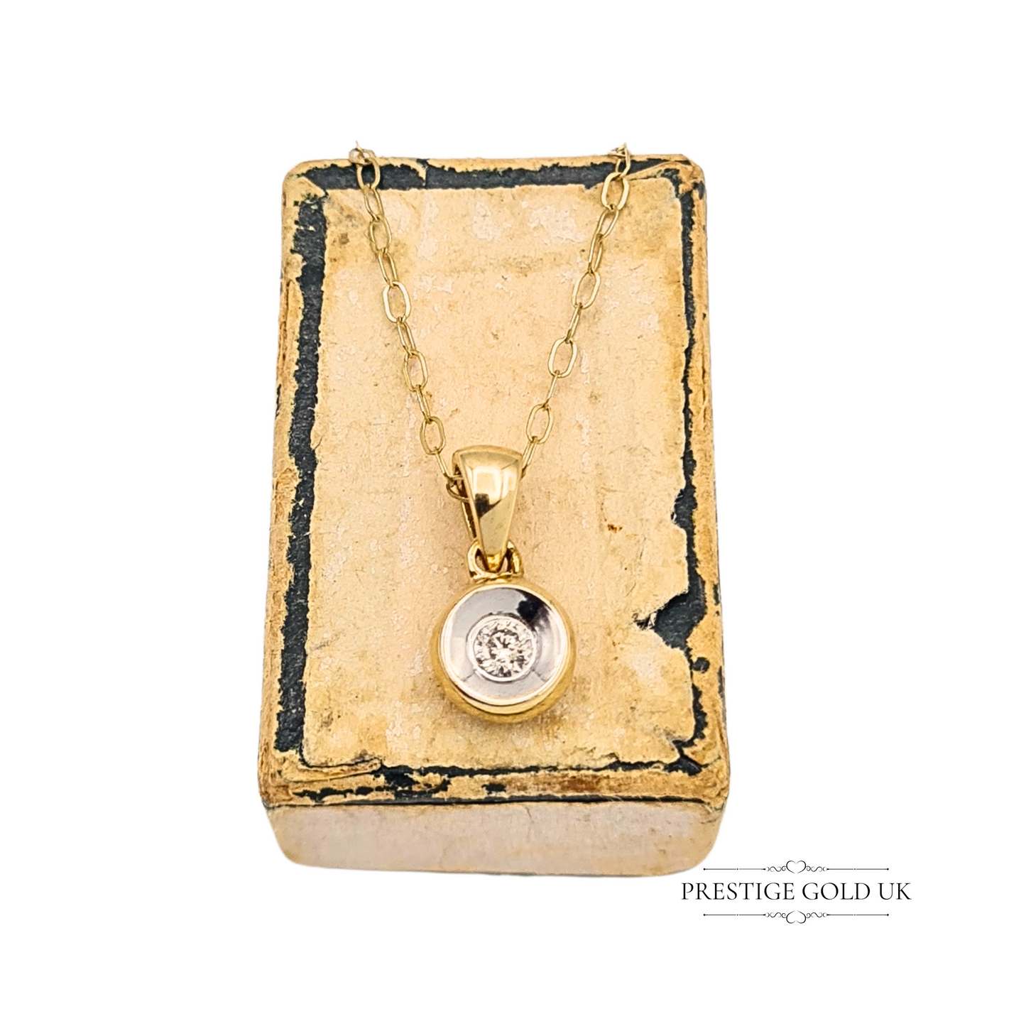 9ct Yellow & White Gold Pendant With Central Round Diamond