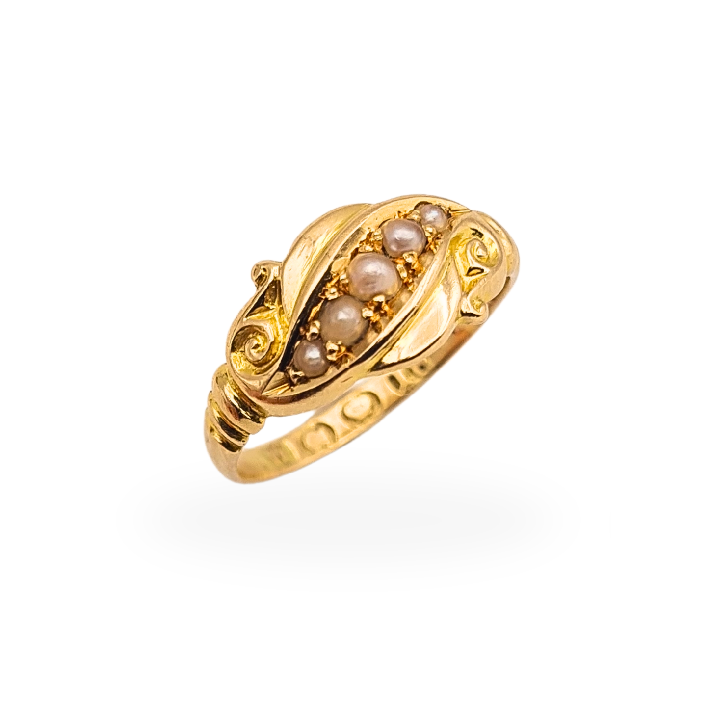 Antique 18ct Gold Five Pearl Pinky Ring UK G US 3¼ Circa 1900