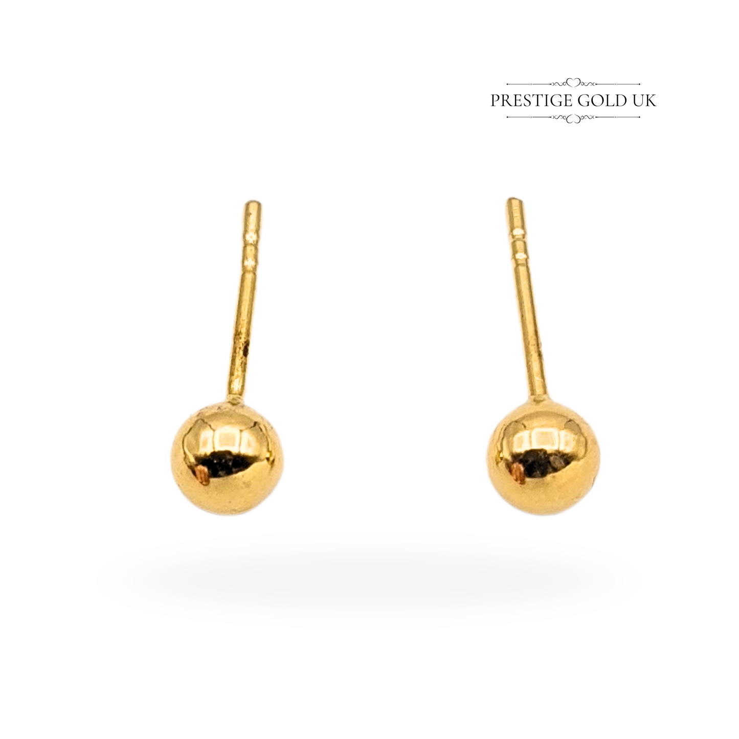 18ct Gold Tiny Ball Stud Earrings, Vintage Round Gold Studs with Butterfly Backs