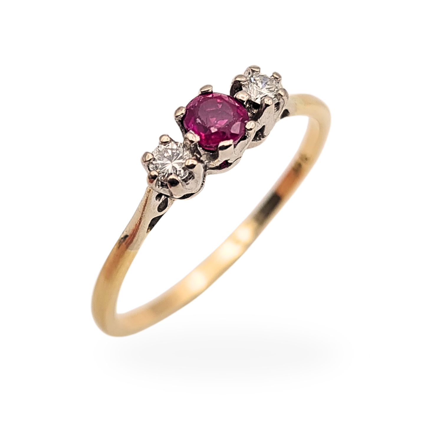 Large Size 9ct Gold Ruby Diamond Ring 3 Stone UK X US 11 1/4