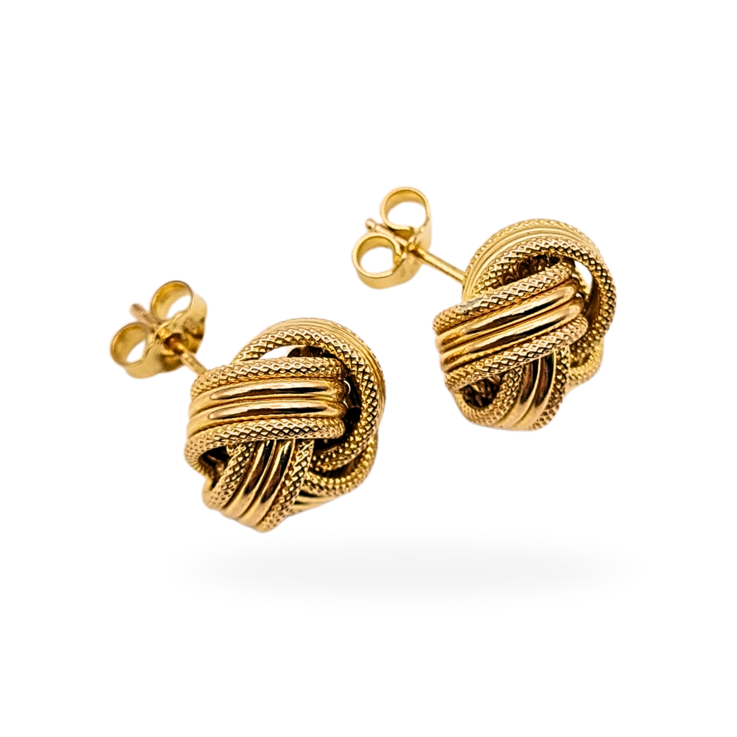 Large 9ct Gold Knot Stud Earrings, 12mm Woolmark Twist With Butterfly Backs