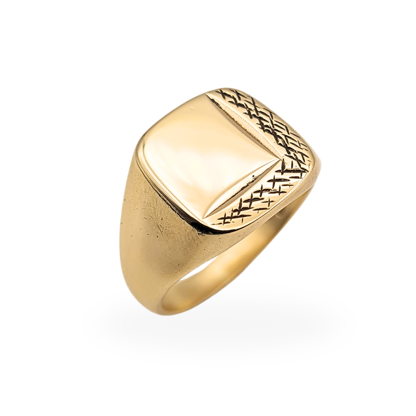 Large Solid Gold Signet Ring London 1975 9ct Engraved UK P½ US 7.75