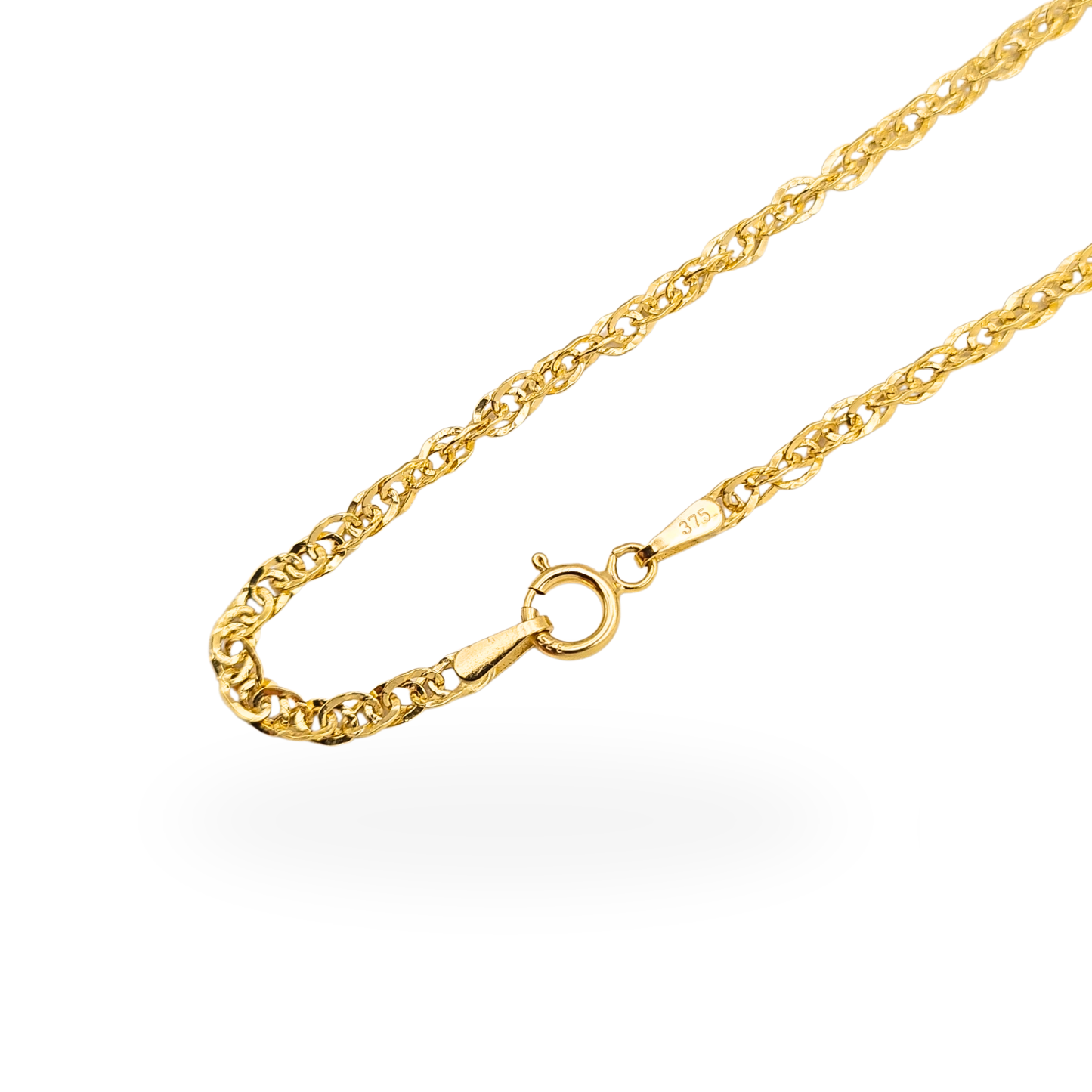 20" 9ct Gold Singapore Fancy Link Necklace 2mm Hallmarked Bolt Ring