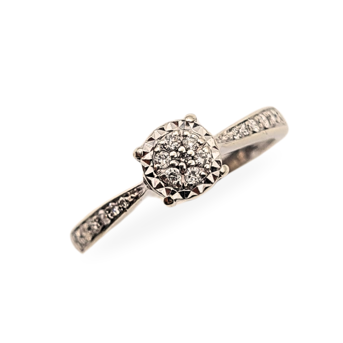 9ct White Gold Engagement Ring, Diamond Pavé Shoulders, UK M 1/2 / US 6.5