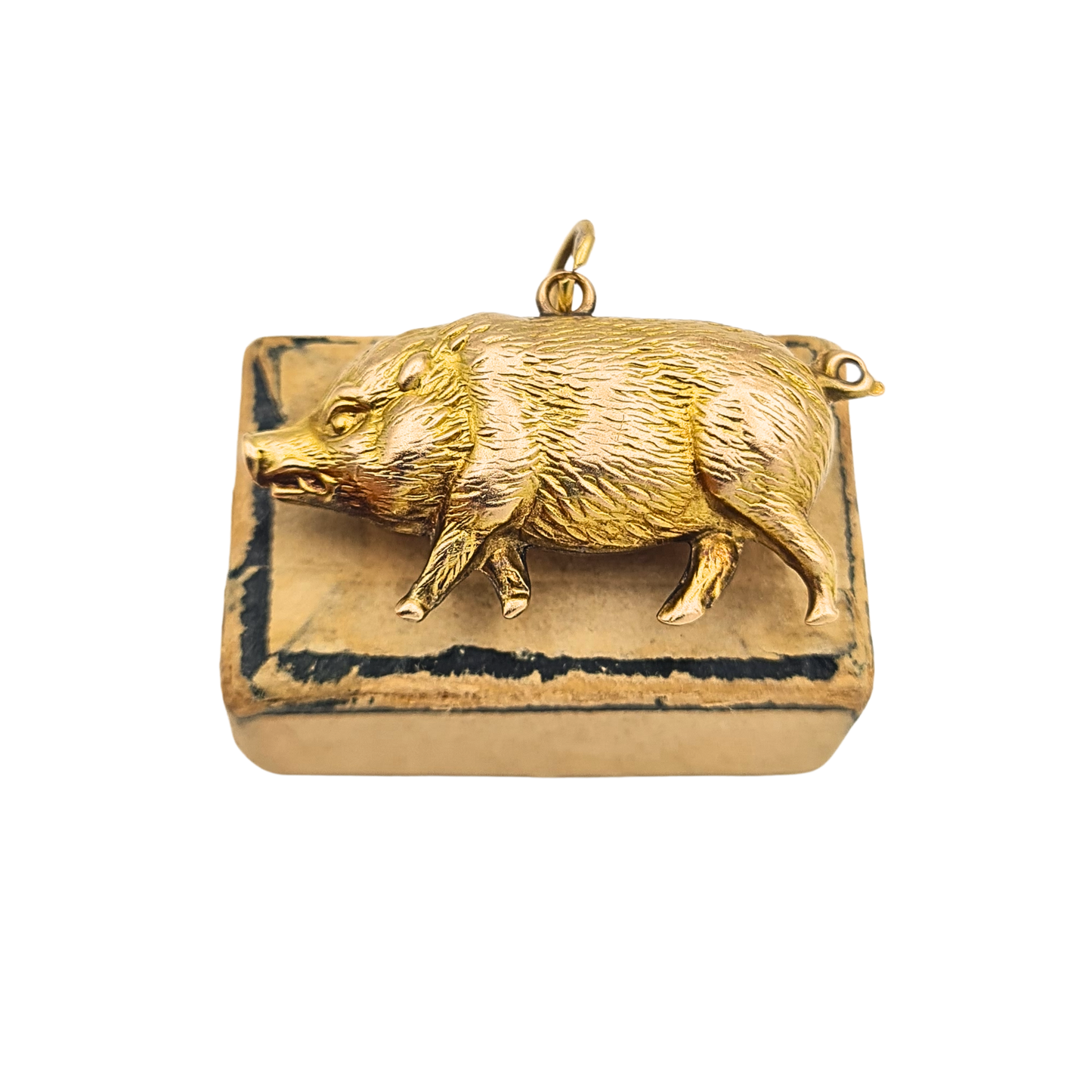 9ct gold hollow pig boar charm pendant with moving rattle feature