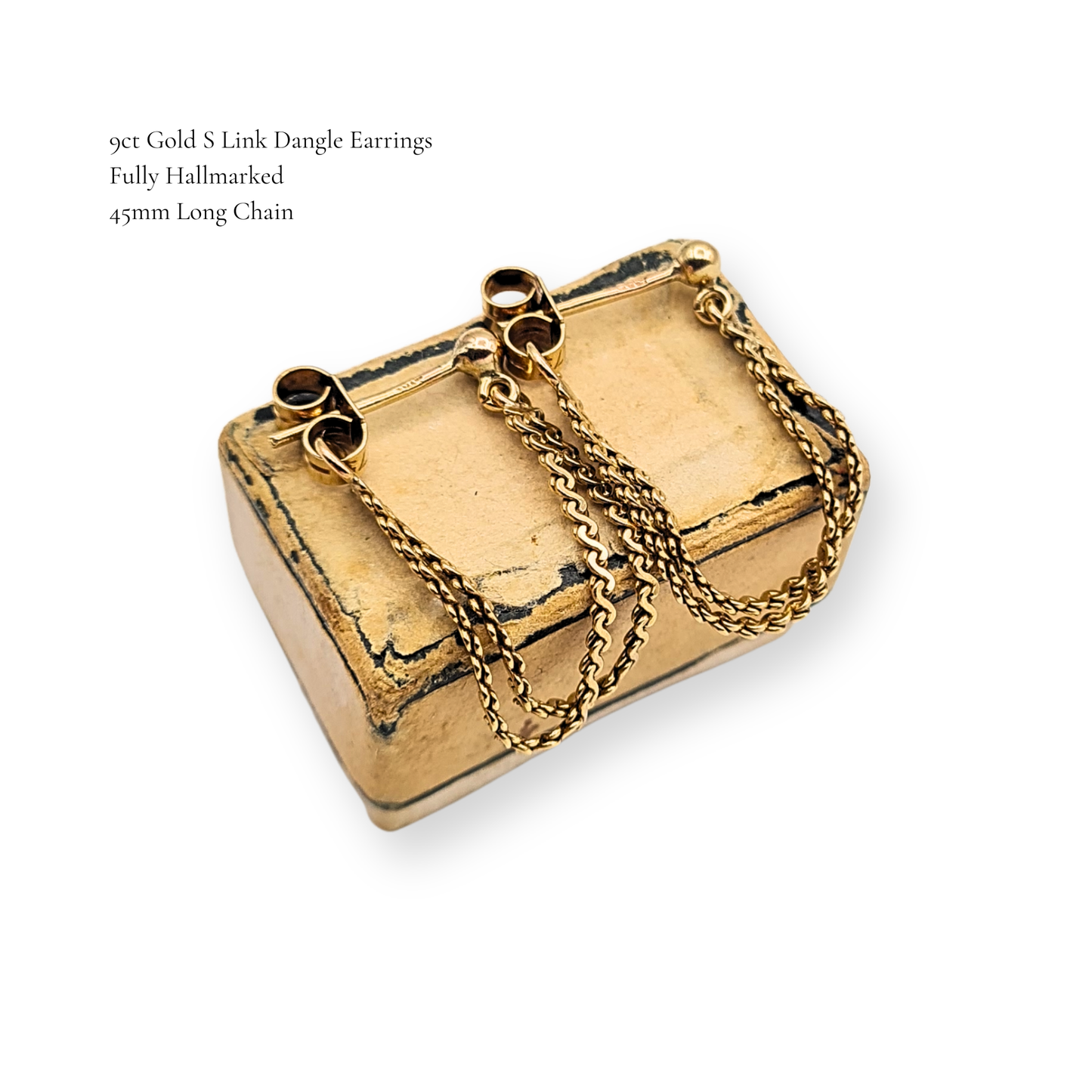 9ct Gold Chain Dangle Earrings, S Link Double Chain