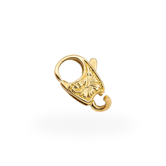 14ct yellow gold ornate engraved lobster clasp measuring 13mm by 8.5mm for jewellery repair or making.