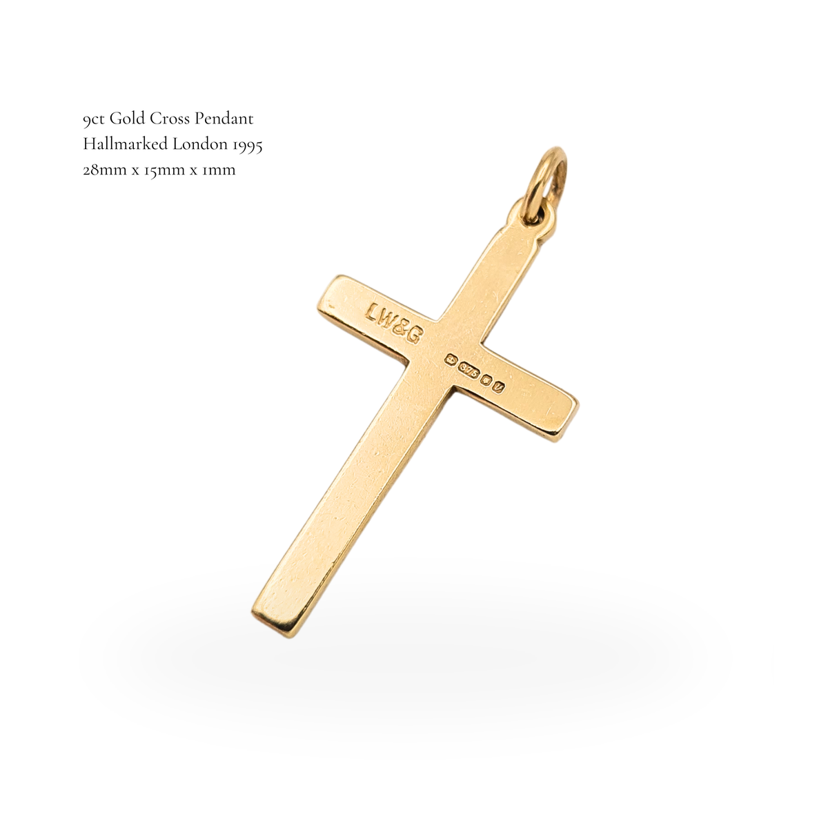 9ct Solid Gold Cross Pendant Christian Crucifix, London 1995 Hallmark
