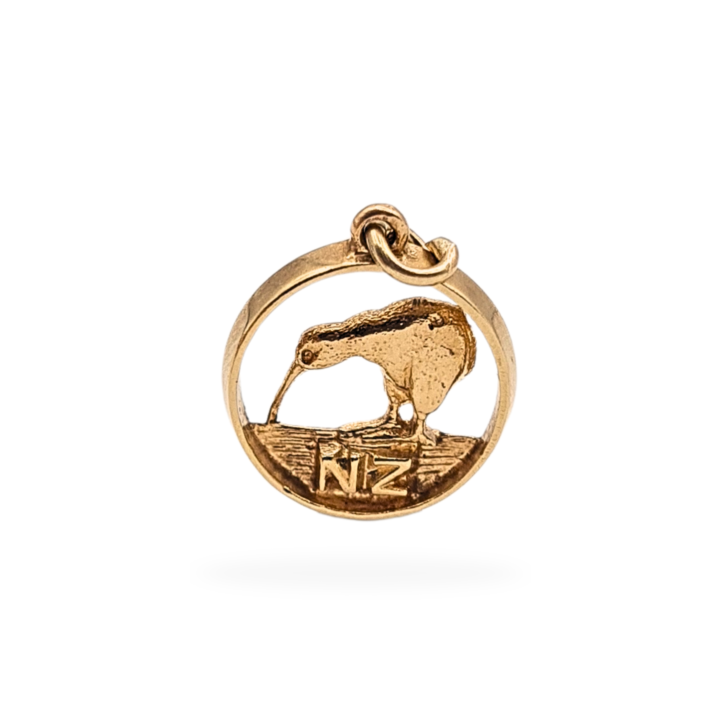 Quality Solid 9ct Gold NZ Kiwi Charm, 13mm Round