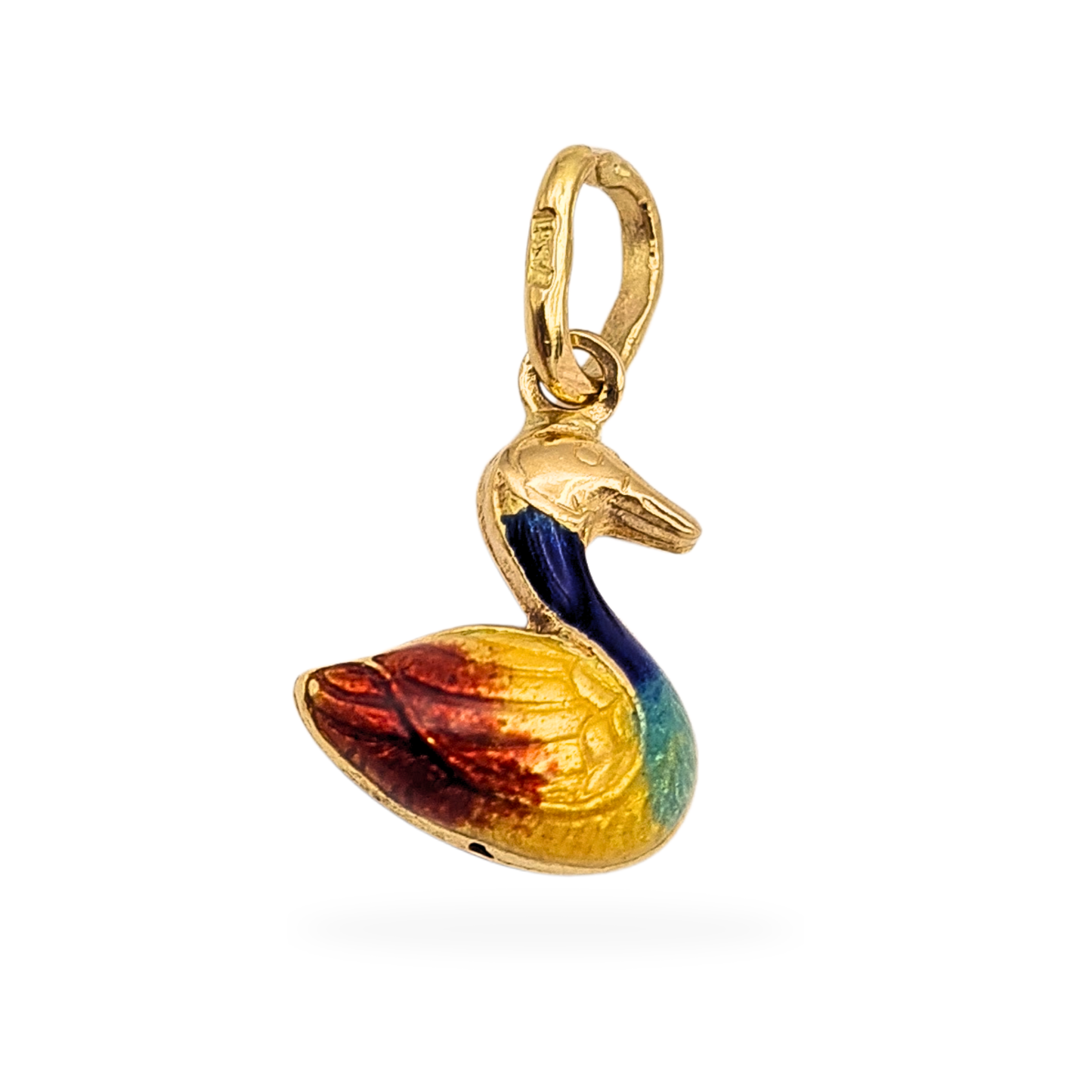 18ct Gold Enamel Duck Charm 750 Mini Bird Pendant
