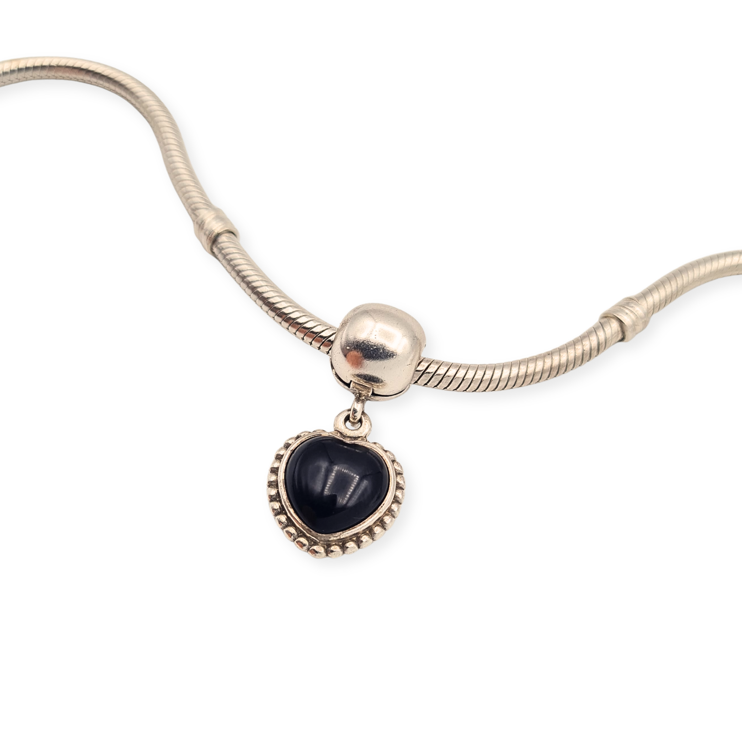 Rare Pandora Mi Amor Onyx Heart Dangle Charm ALE Retired 791046ON
