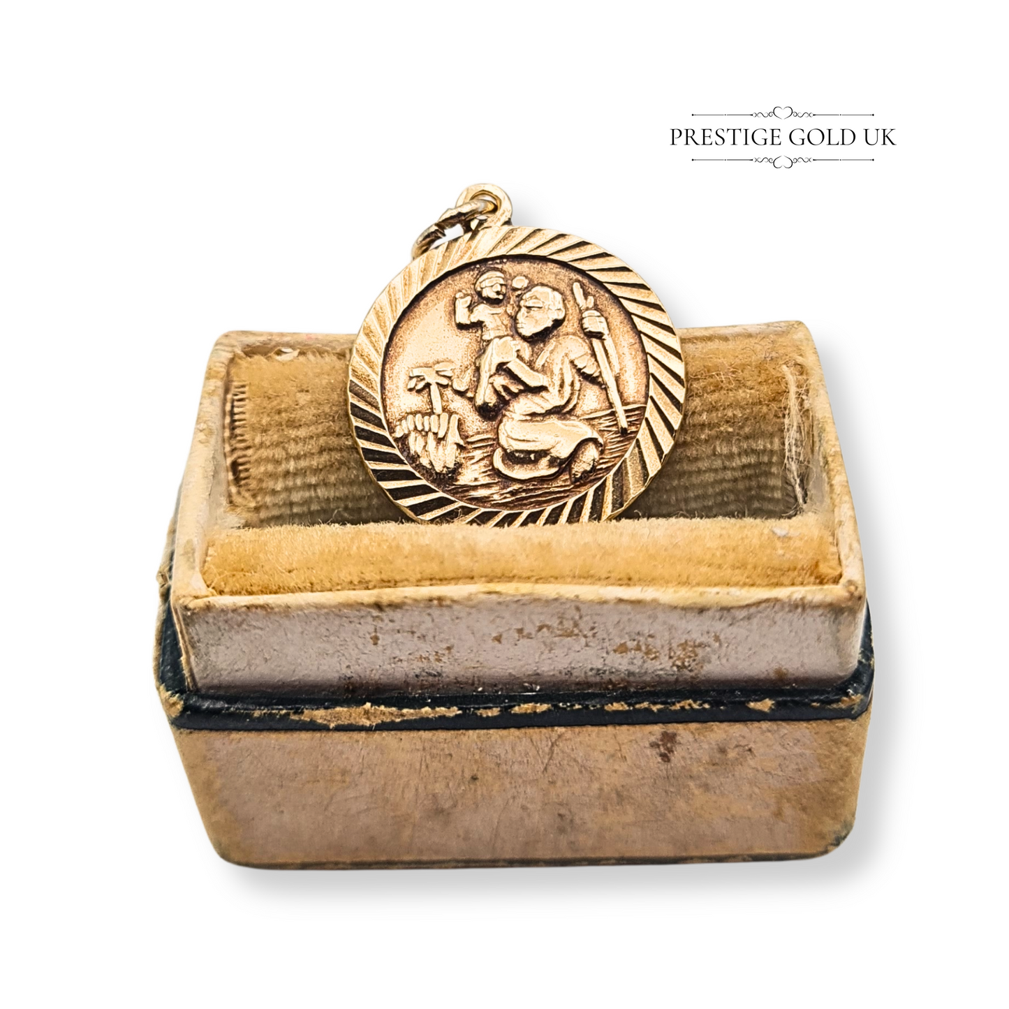 9ct Gold Round St Christopher Pendant Charm, Sheffield 1978