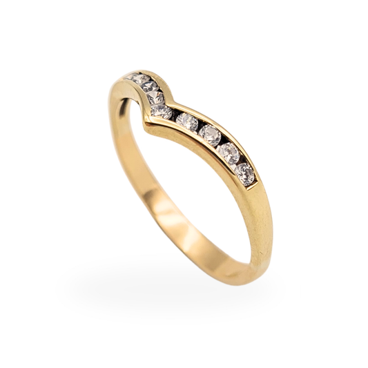 9ct Gold CZ Wishbone Ring Chevron Yellow Gold Band UK L 1/2 US 6
