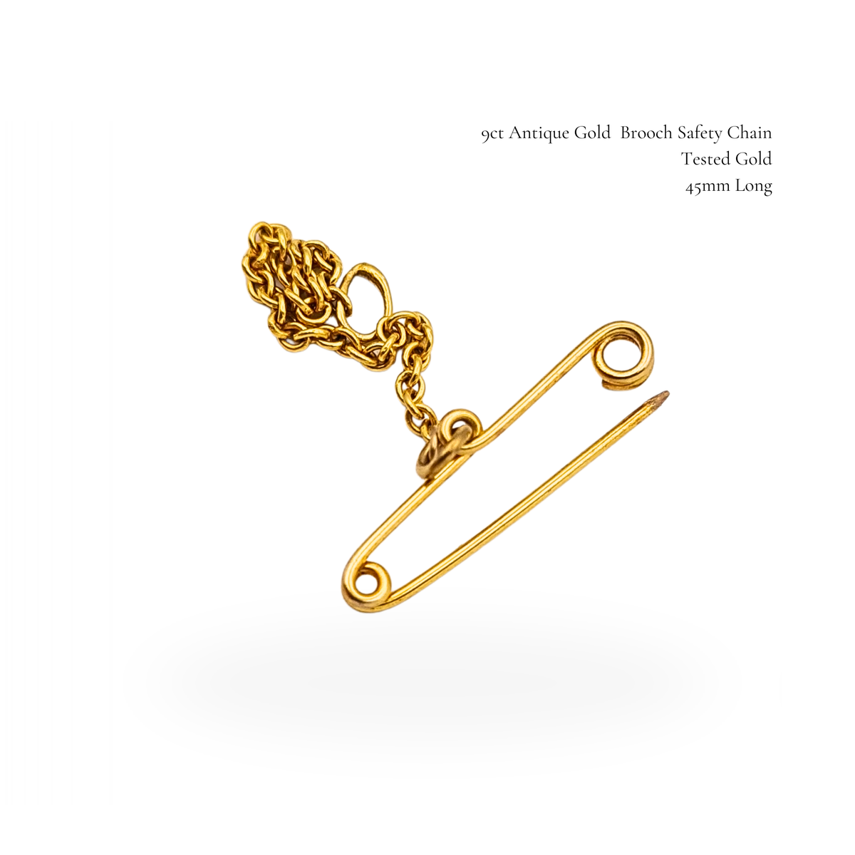 9ct Gold Antique Brooch Safety Chain 45mm Chain 18mm Clip