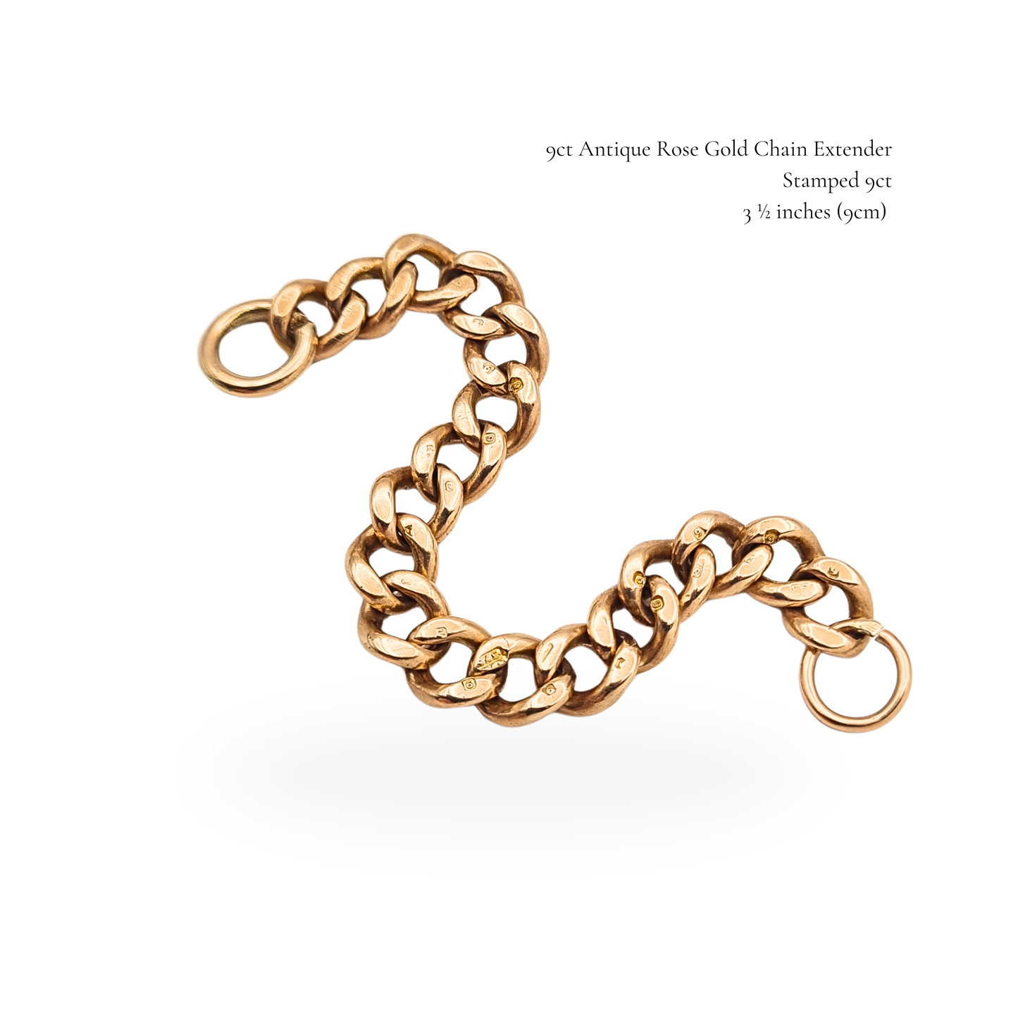 Antique 9ct Rose Gold Chain Extender Dropper 3.5in 9cm Solid Gold Curb Link Chain