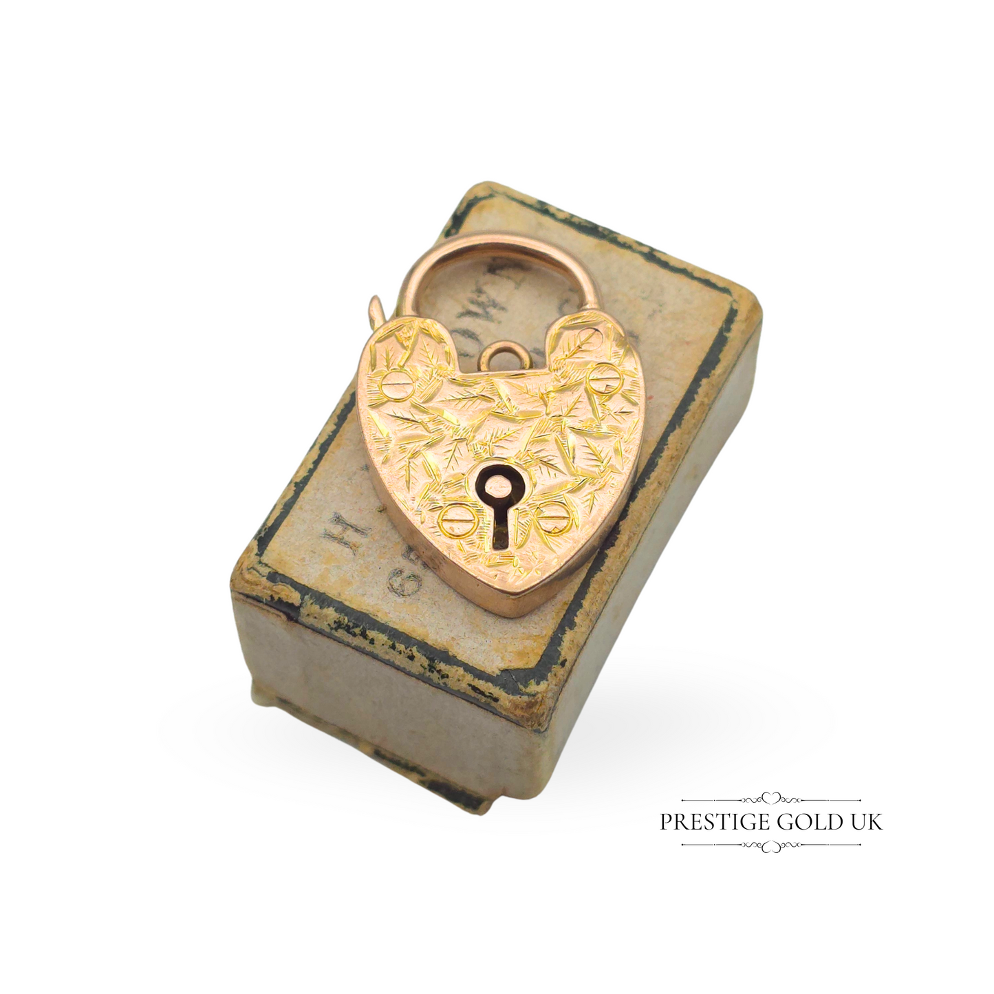 Antique William Lewis Engraved Heart Padlock 9ct Gold