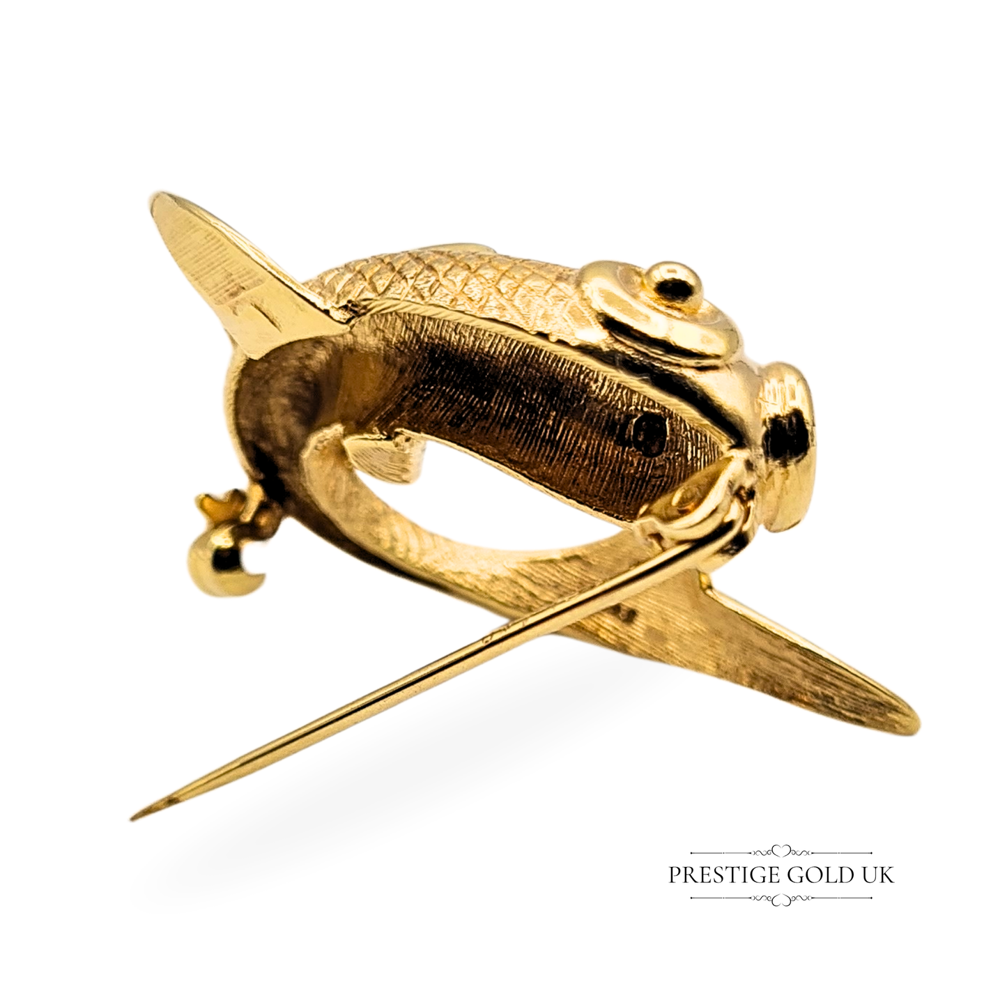 Large 9ct Gold Koi Carp Brooch, Ornate Fish Pin With Secure Clasp